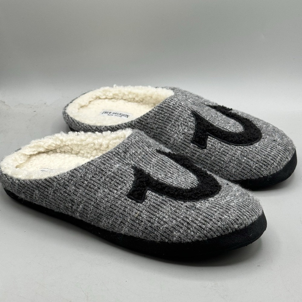 True Religion Slippers Men Size 11-12 Large   Faux Fur Clogs Slip On